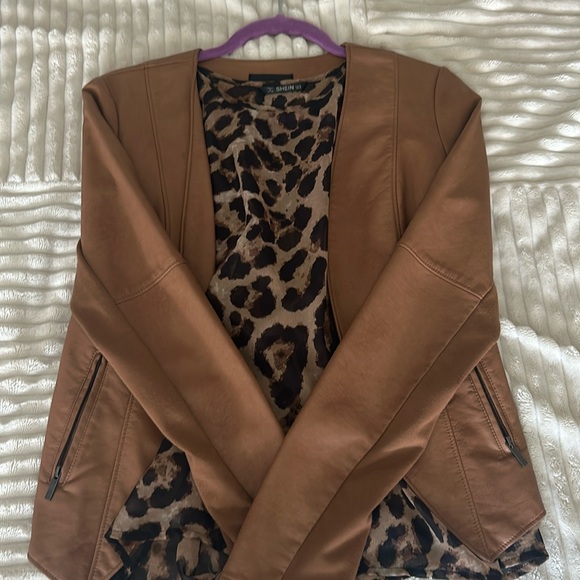 Faux leather jacket with short sleeve sheer top - Picture 1 of 1